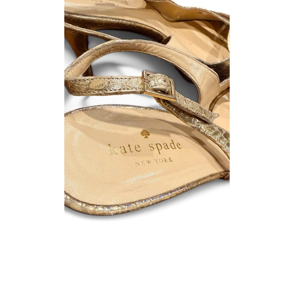 Y2K Kate Spade Slingback Heels Women 9 Gold Snakeskin Embossed Platform Stiletto - Picture 6 of 8